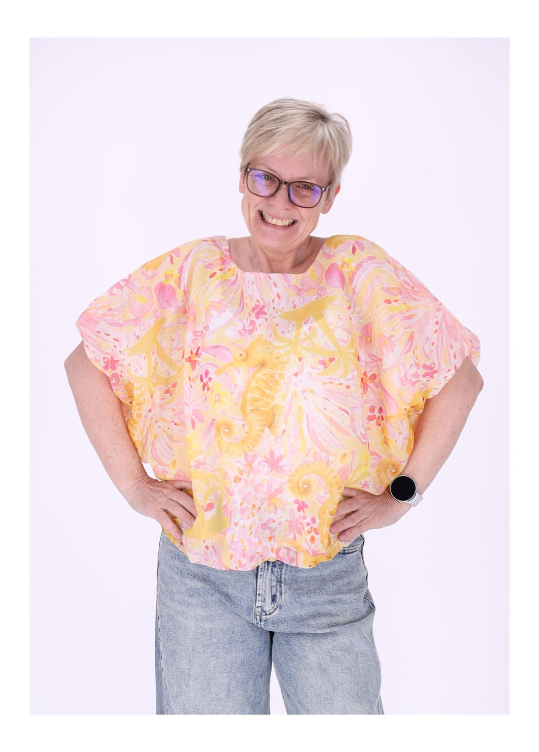 T-Shirt Damen Ballonschnitt AOP Seepferdchen