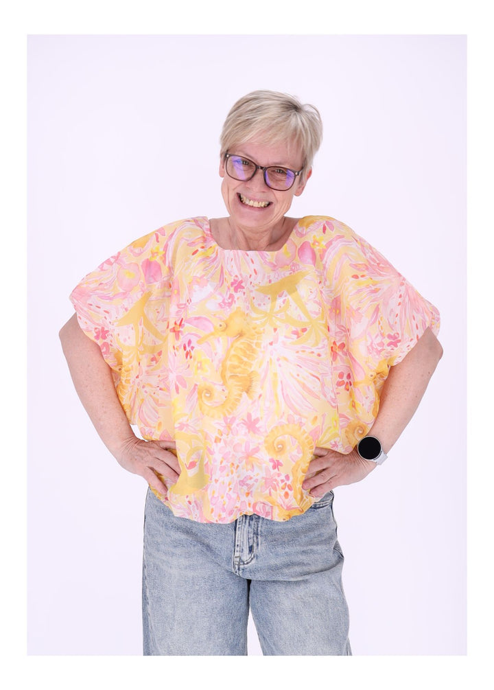 T-Shirt Damen Ballonschnitt AOP Seepferdchen