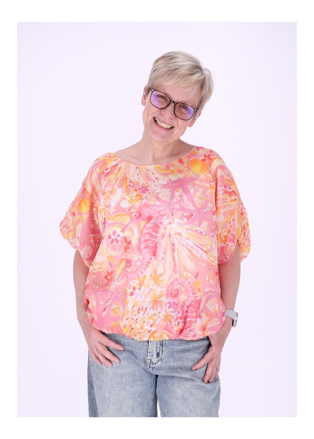 T-Shirt Damen Ballonschnitt AOP Seepferdchen