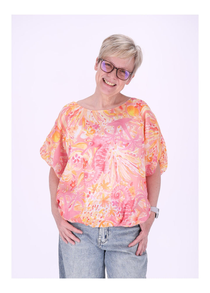 T-Shirt Damen Ballonschnitt AOP Seepferdchen