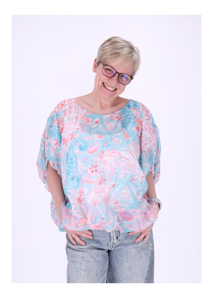 T-Shirt Damen Ballonschnitt AOP Seepferdchen