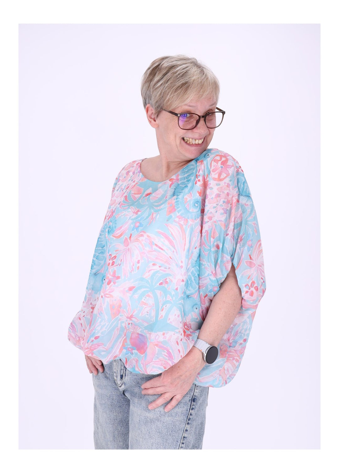 T-Shirt Damen Ballonschnitt AOP Seepferdchen