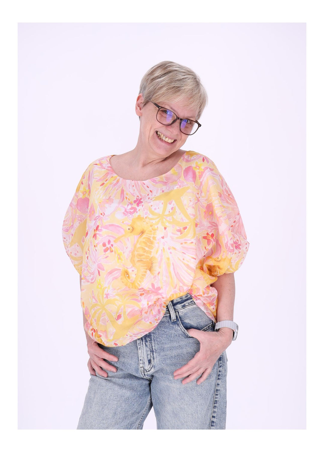 T-Shirt Damen Ballonschnitt AOP Seepferdchen