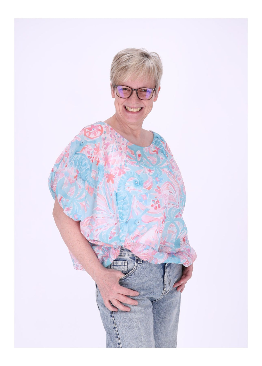 T-Shirt Damen Ballonschnitt AOP Seepferdchen