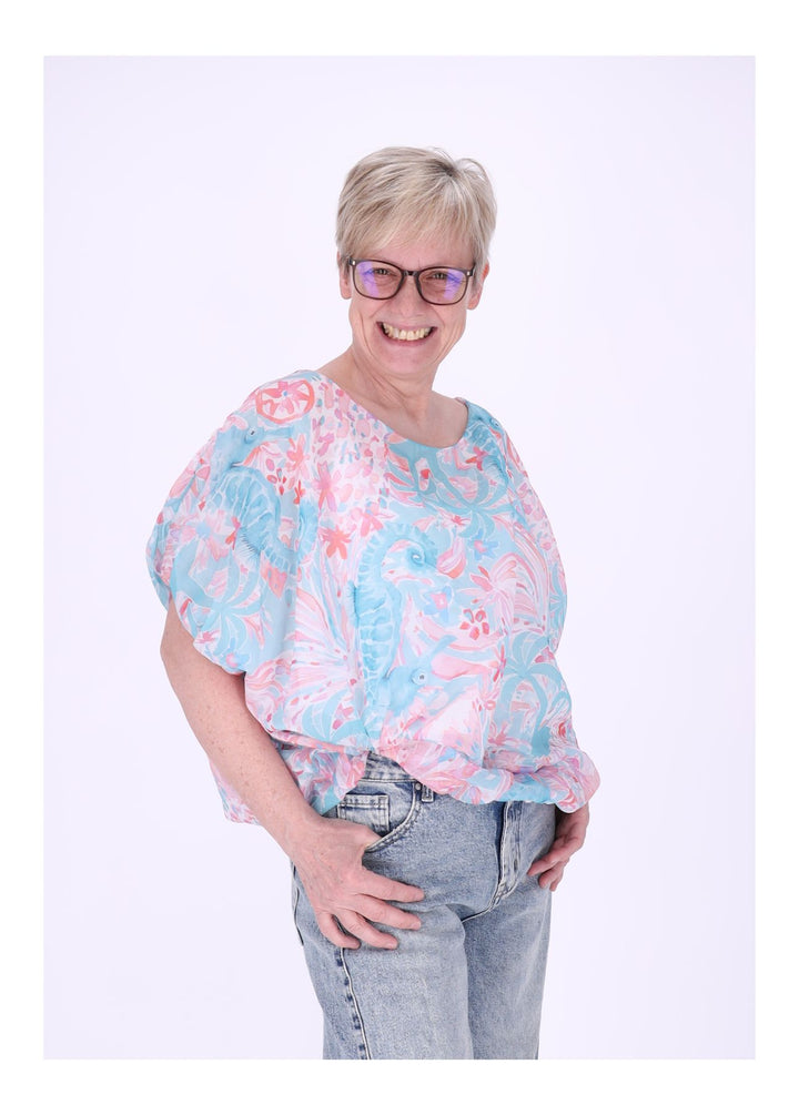 T-Shirt Damen Ballonschnitt AOP Seepferdchen