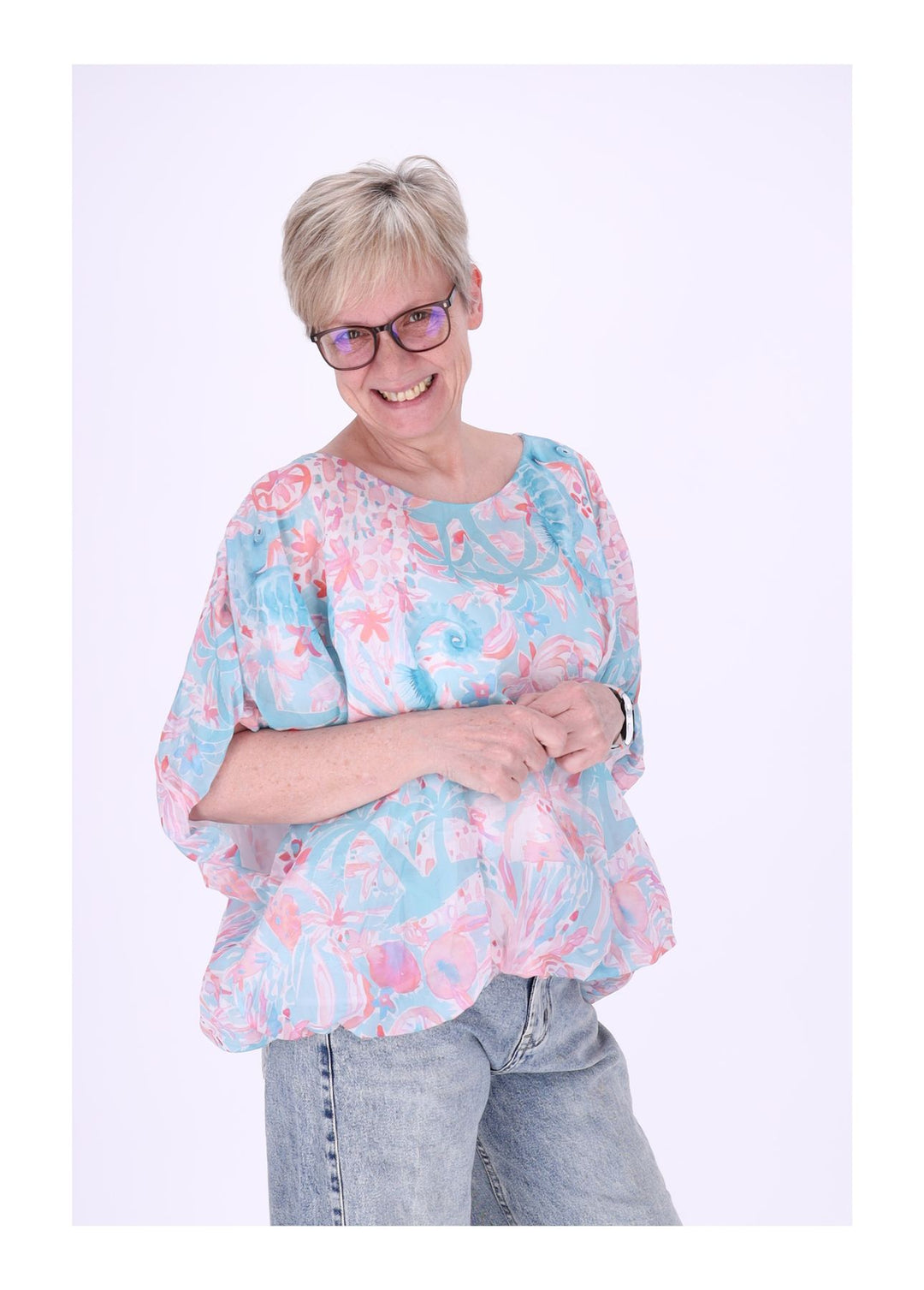 T-Shirt Damen Ballonschnitt AOP Seepferdchen