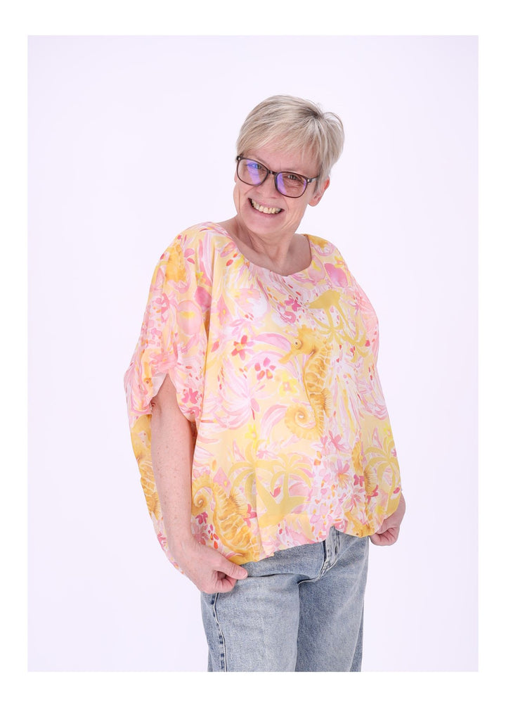 T-Shirt Damen Ballonschnitt AOP Seepferdchen