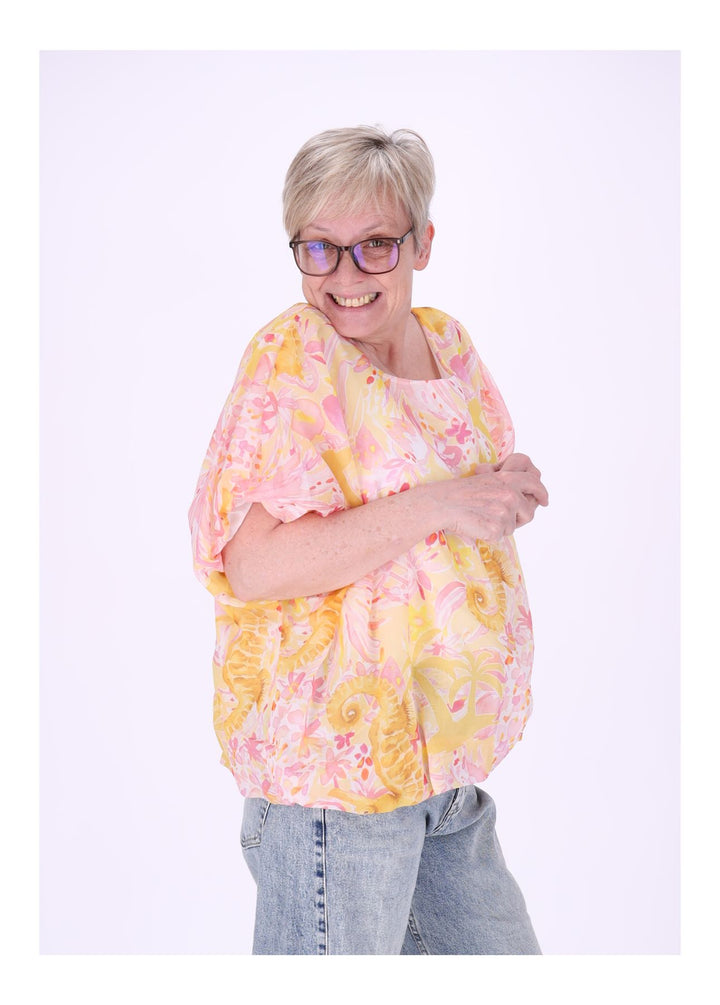 T-Shirt Damen Ballonschnitt AOP Seepferdchen