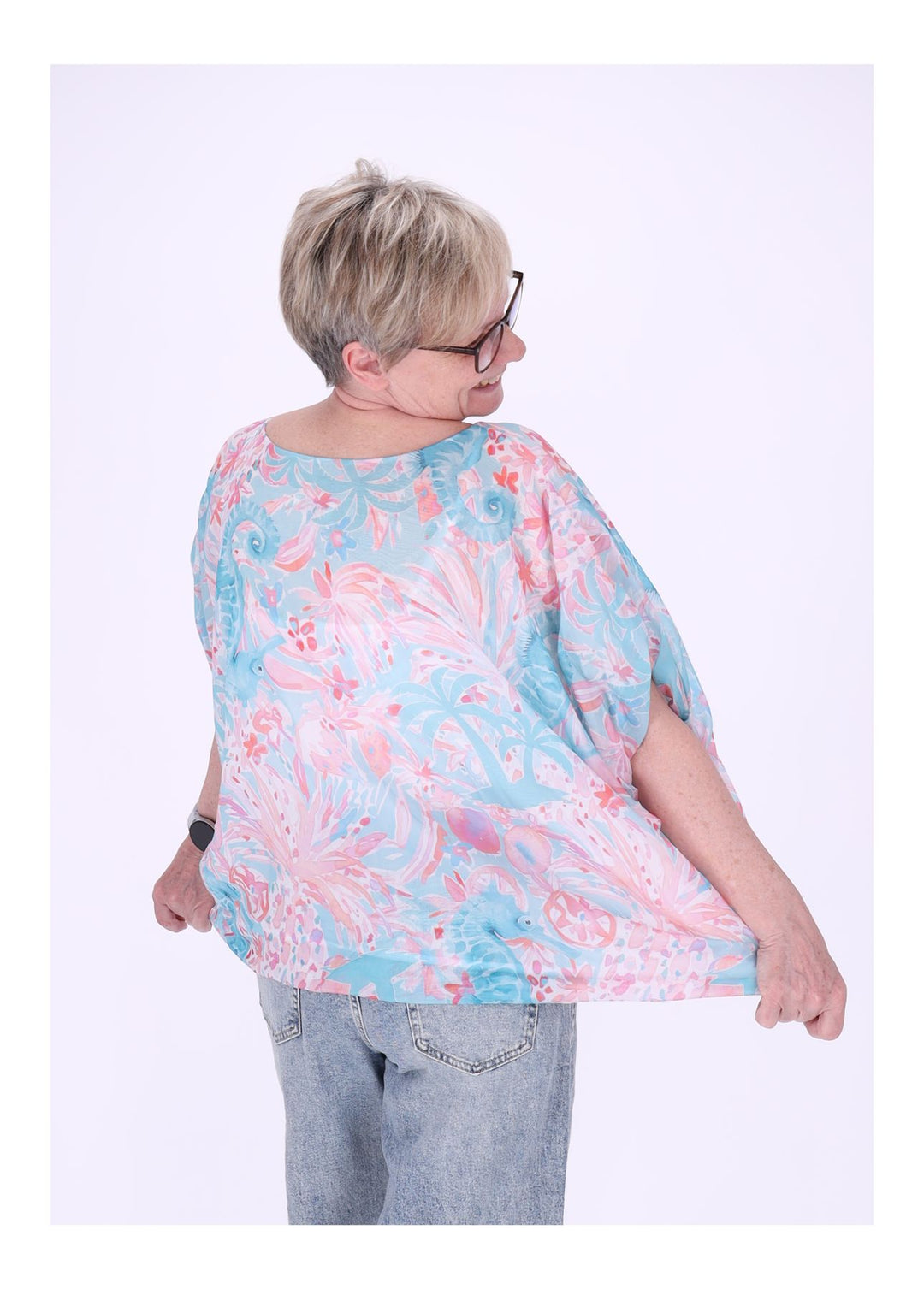 T-Shirt Damen Ballonschnitt AOP Seepferdchen