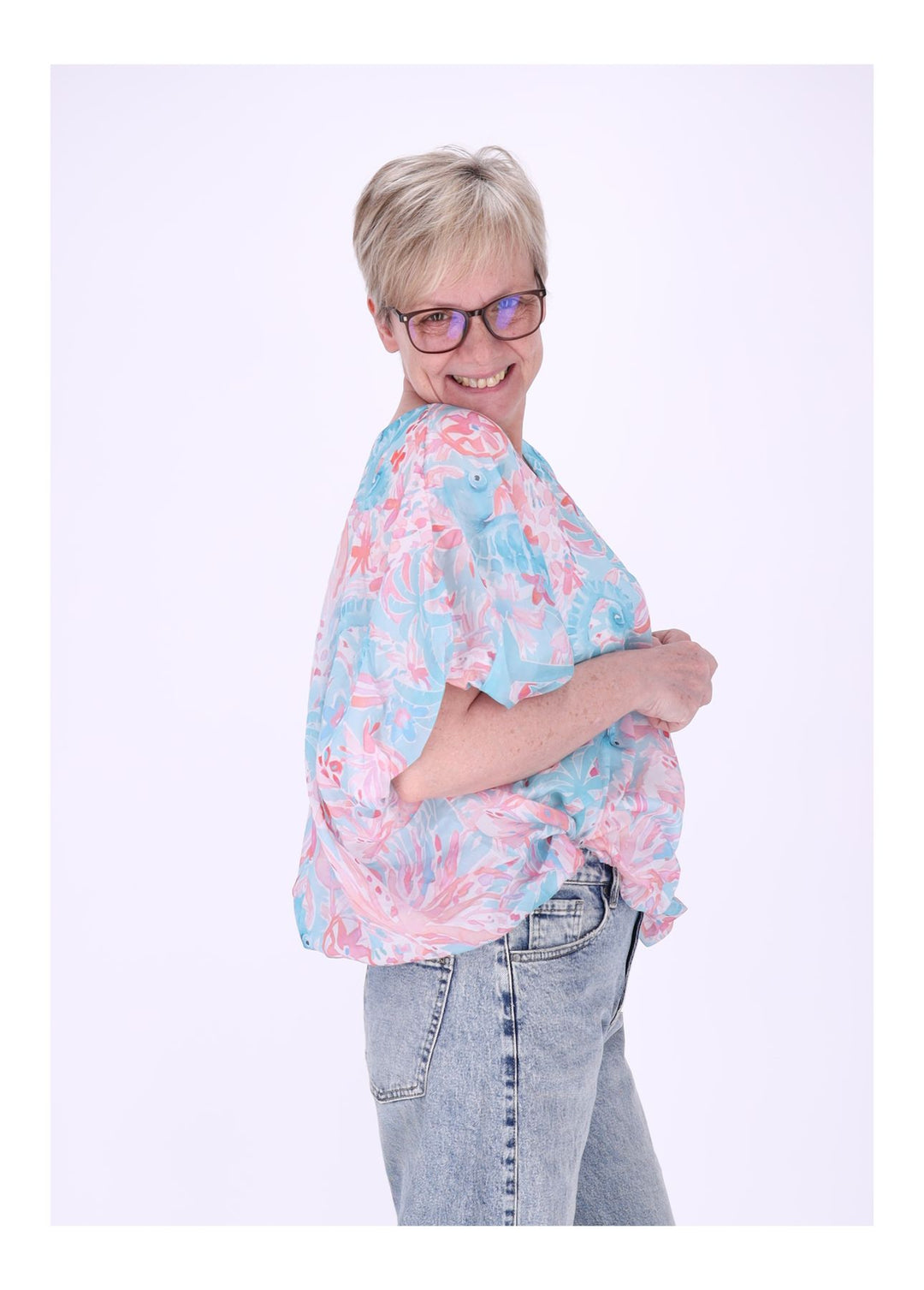 T-Shirt Damen Ballonschnitt AOP Seepferdchen