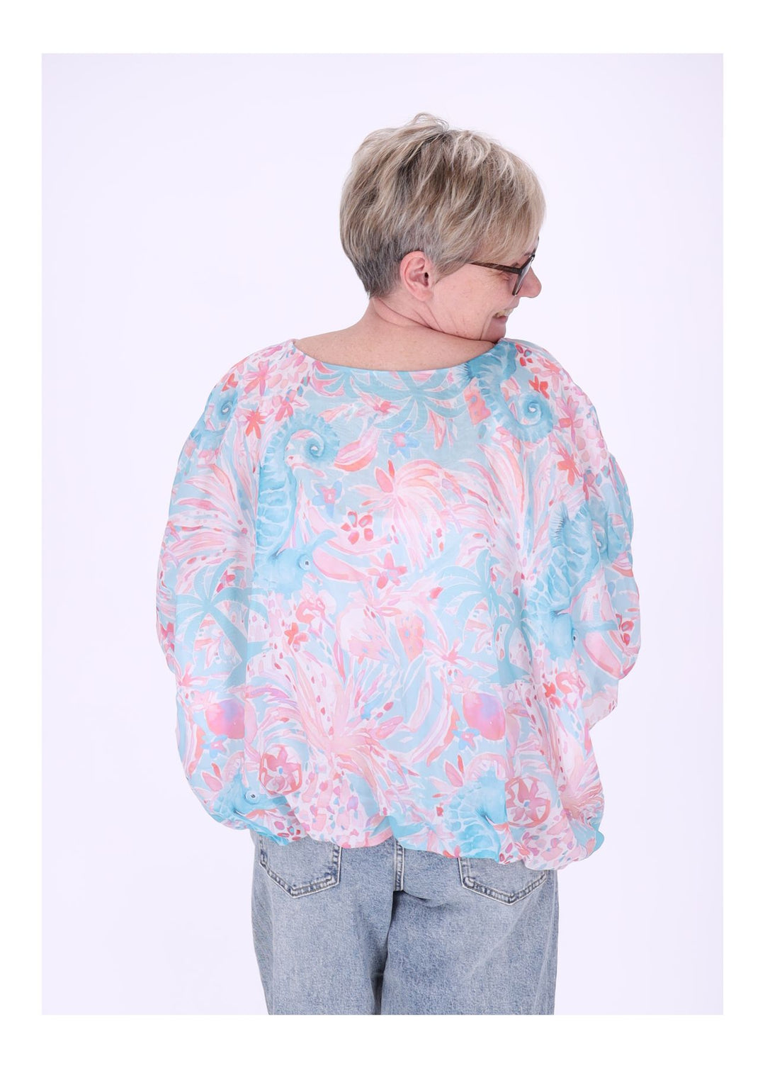 T-Shirt Damen Ballonschnitt AOP Seepferdchen