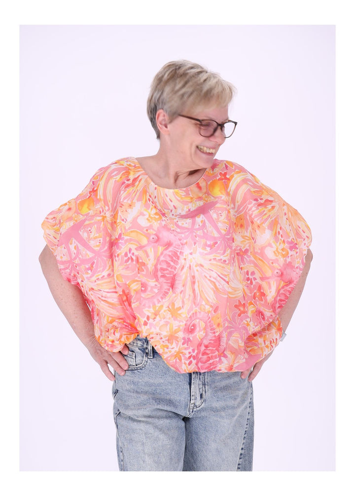 T-Shirt Damen Ballonschnitt AOP Seepferdchen