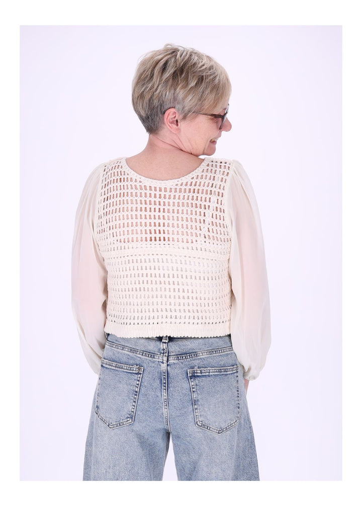 Häkeljacke Damen Satinarm vorn Stickerei