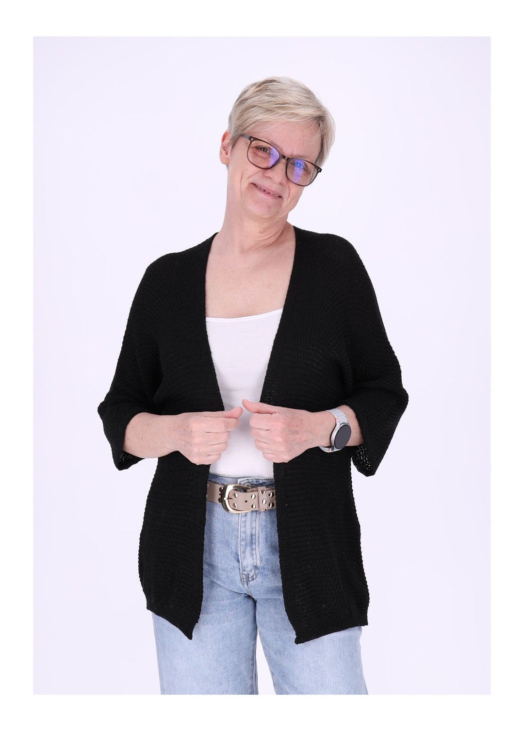 Strickjacke Damen offen 3/4 Arm