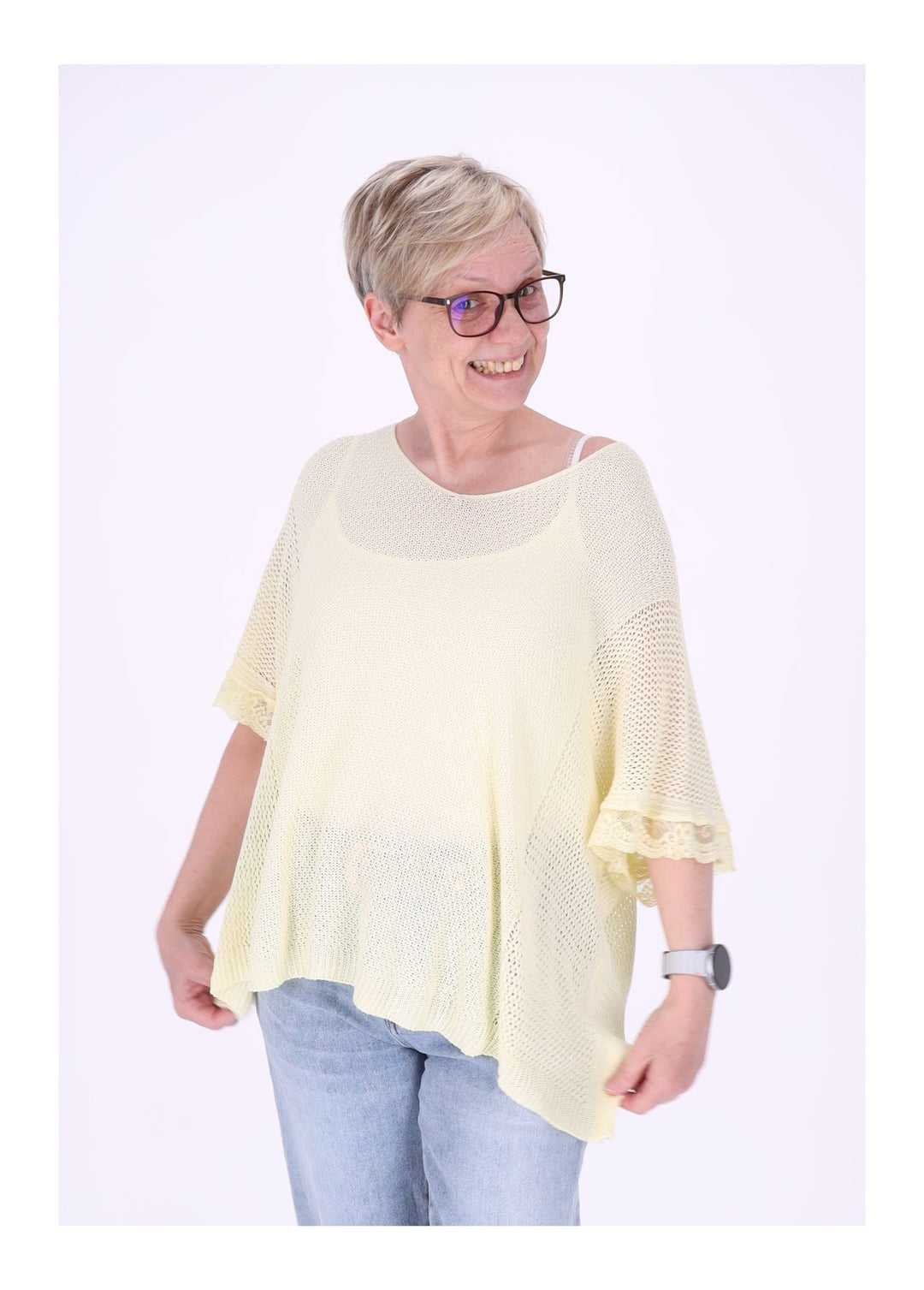 T-Shirt Damen gehäkelt Rüschen am Ärmel