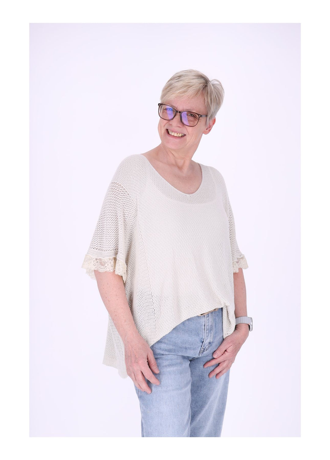 T-Shirt Damen gehäkelt Rüschen am Ärmel