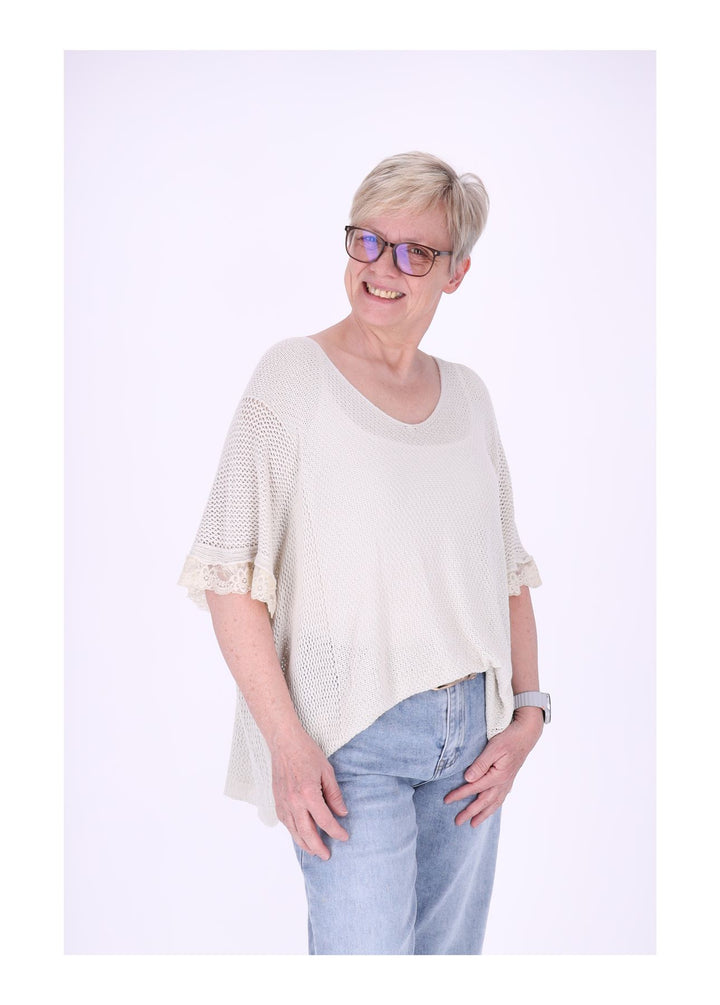 T-Shirt Damen gehäkelt Rüschen am Ärmel