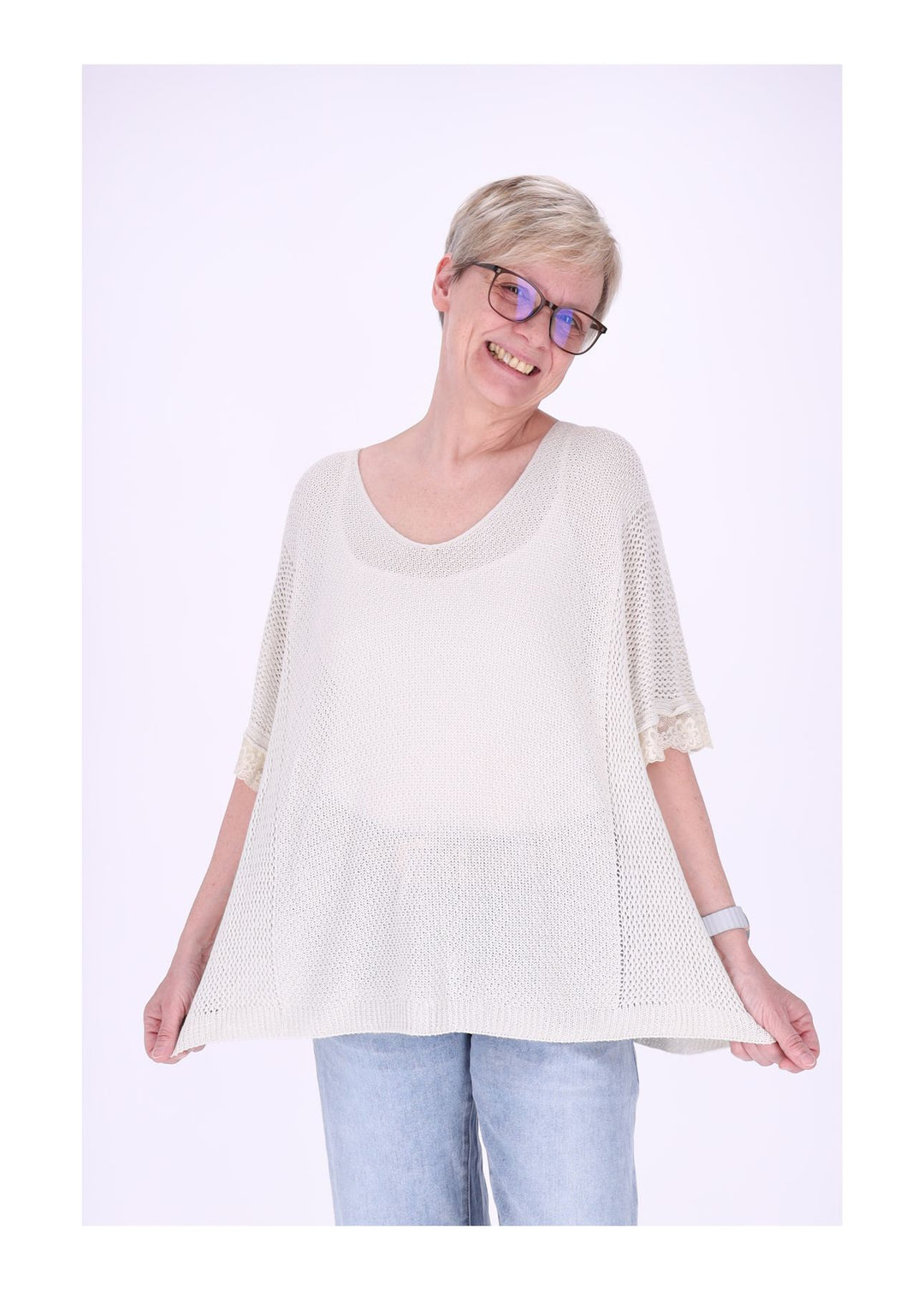T-Shirt Damen gehäkelt Rüschen am Ärmel
