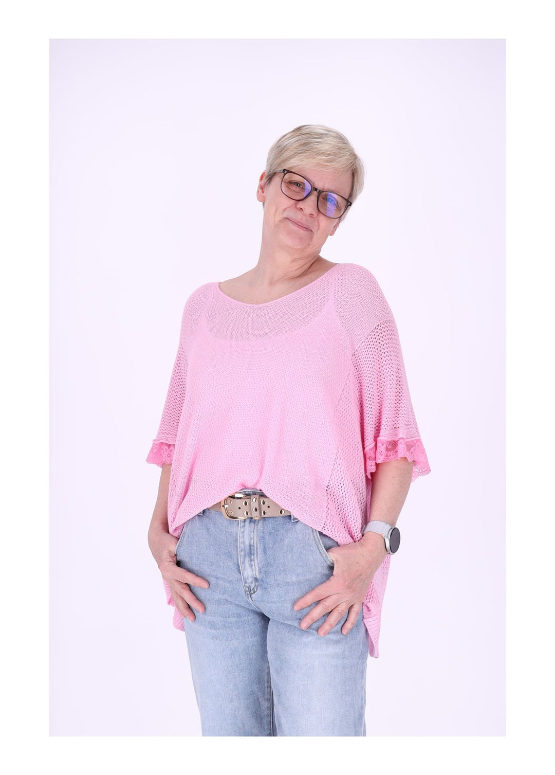 T-Shirt Damen gehäkelt Rüschen am Ärmel