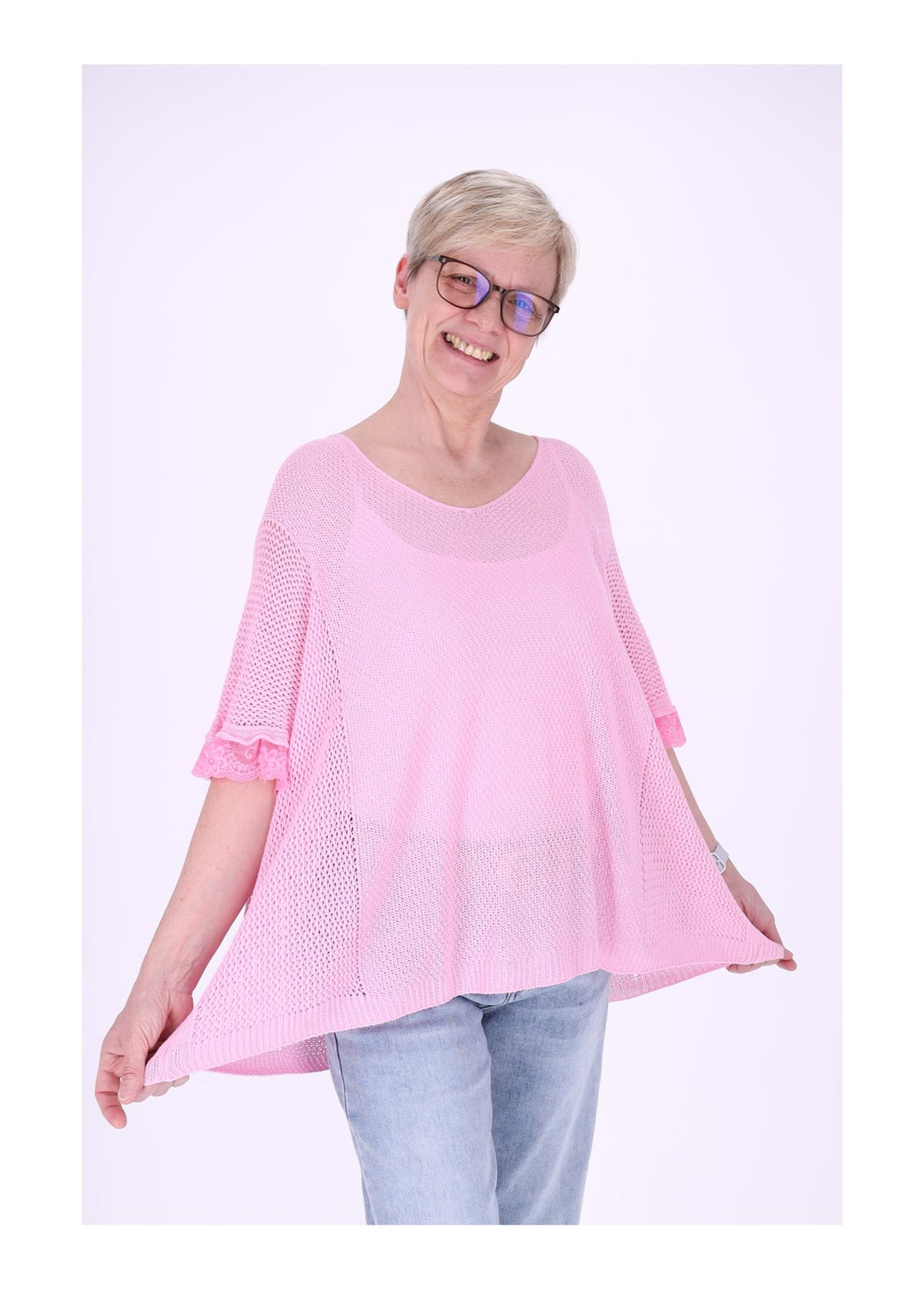 T-Shirt Damen gehäkelt Rüschen am Ärmel