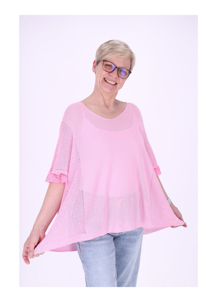 T-Shirt Damen gehäkelt Rüschen am Ärmel