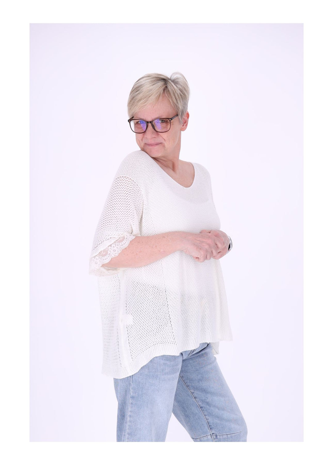 T-Shirt Damen gehäkelt Rüschen am Ärmel