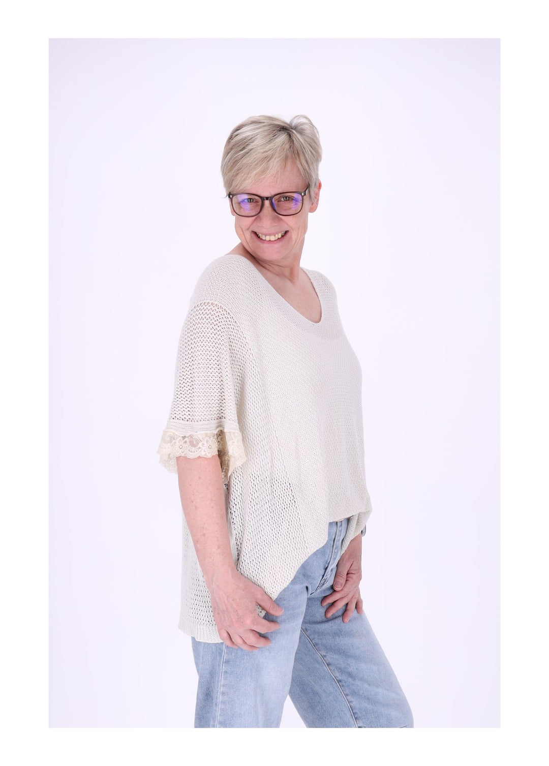 T-Shirt Damen gehäkelt Rüschen am Ärmel