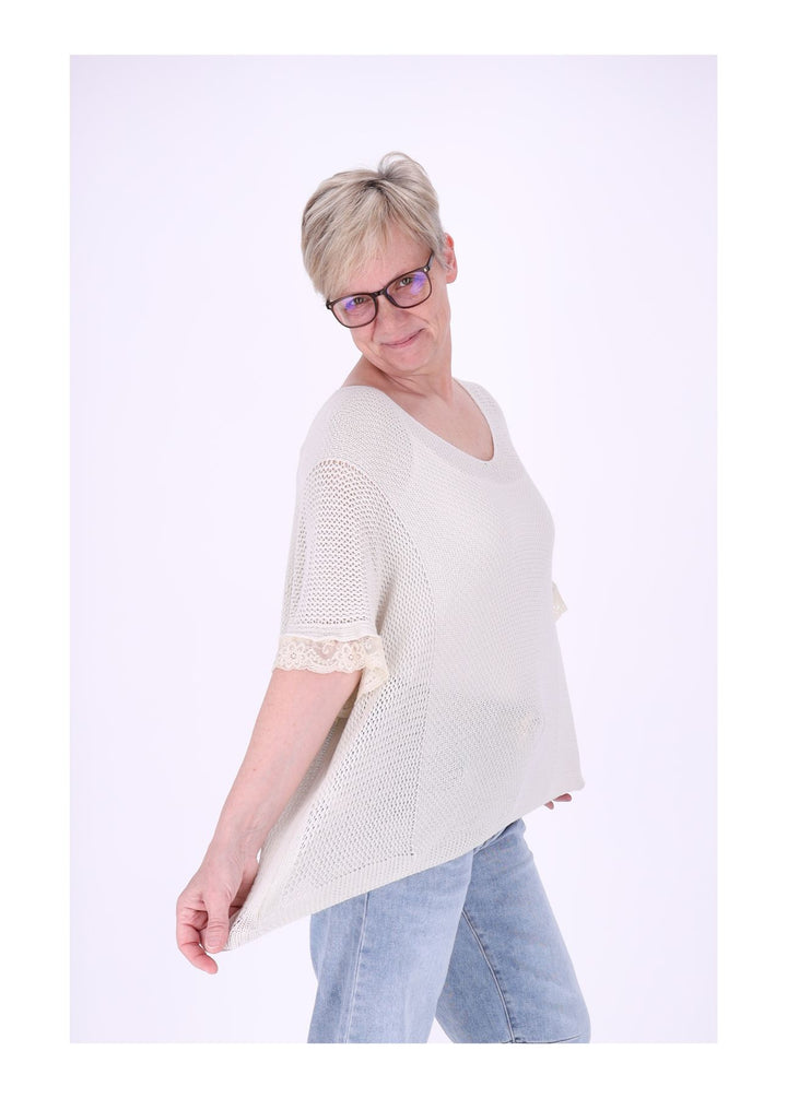 T-Shirt Damen gehäkelt Rüschen am Ärmel