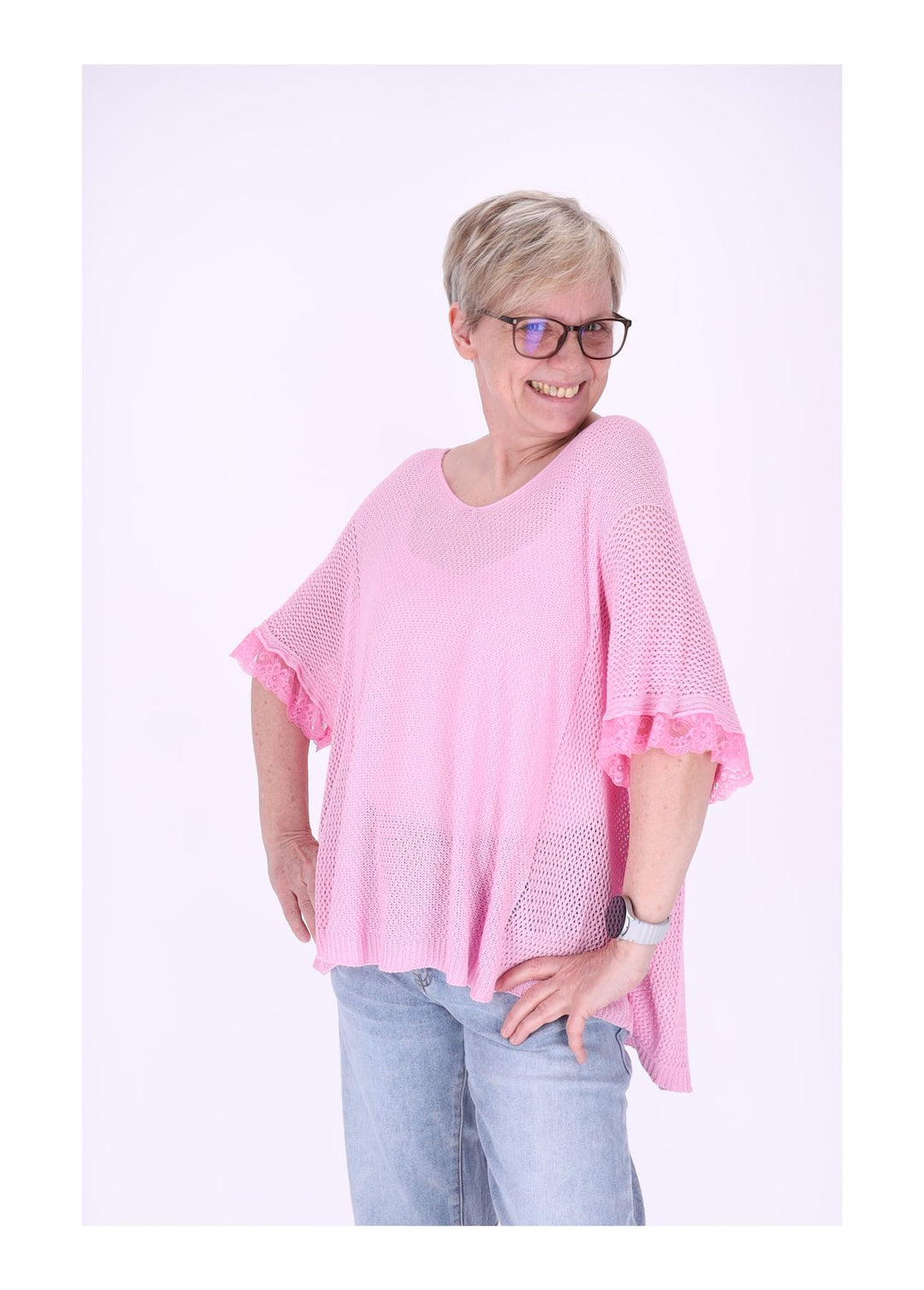 T-Shirt Damen gehäkelt Rüschen am Ärmel