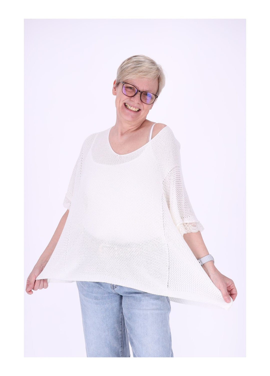 T-Shirt Damen gehäkelt Rüschen am Ärmel