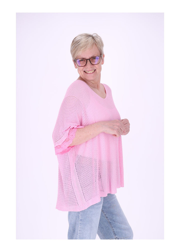T-Shirt Damen gehäkelt Rüschen am Ärmel