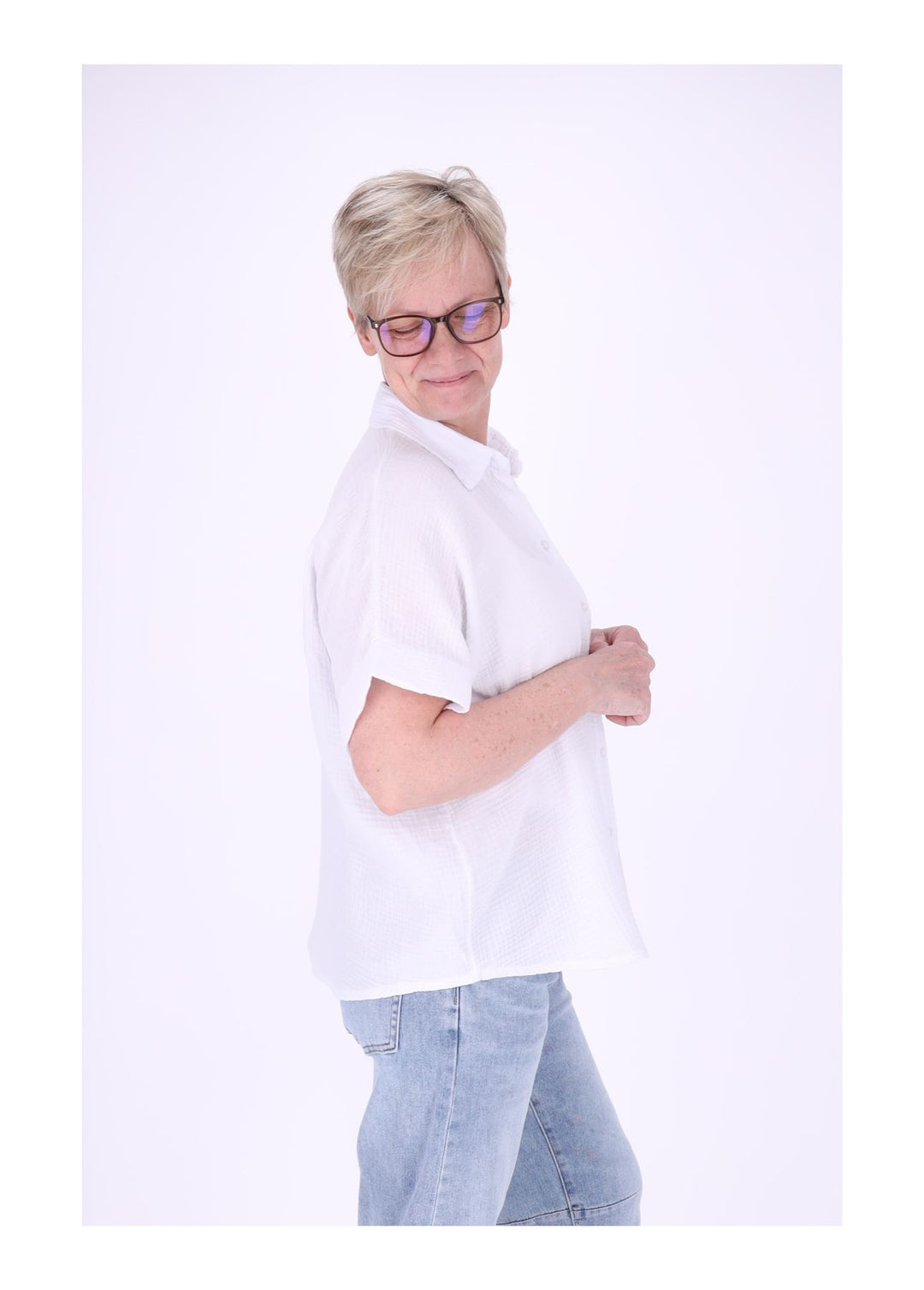 Bluse Damen Musselin Kurzarm
