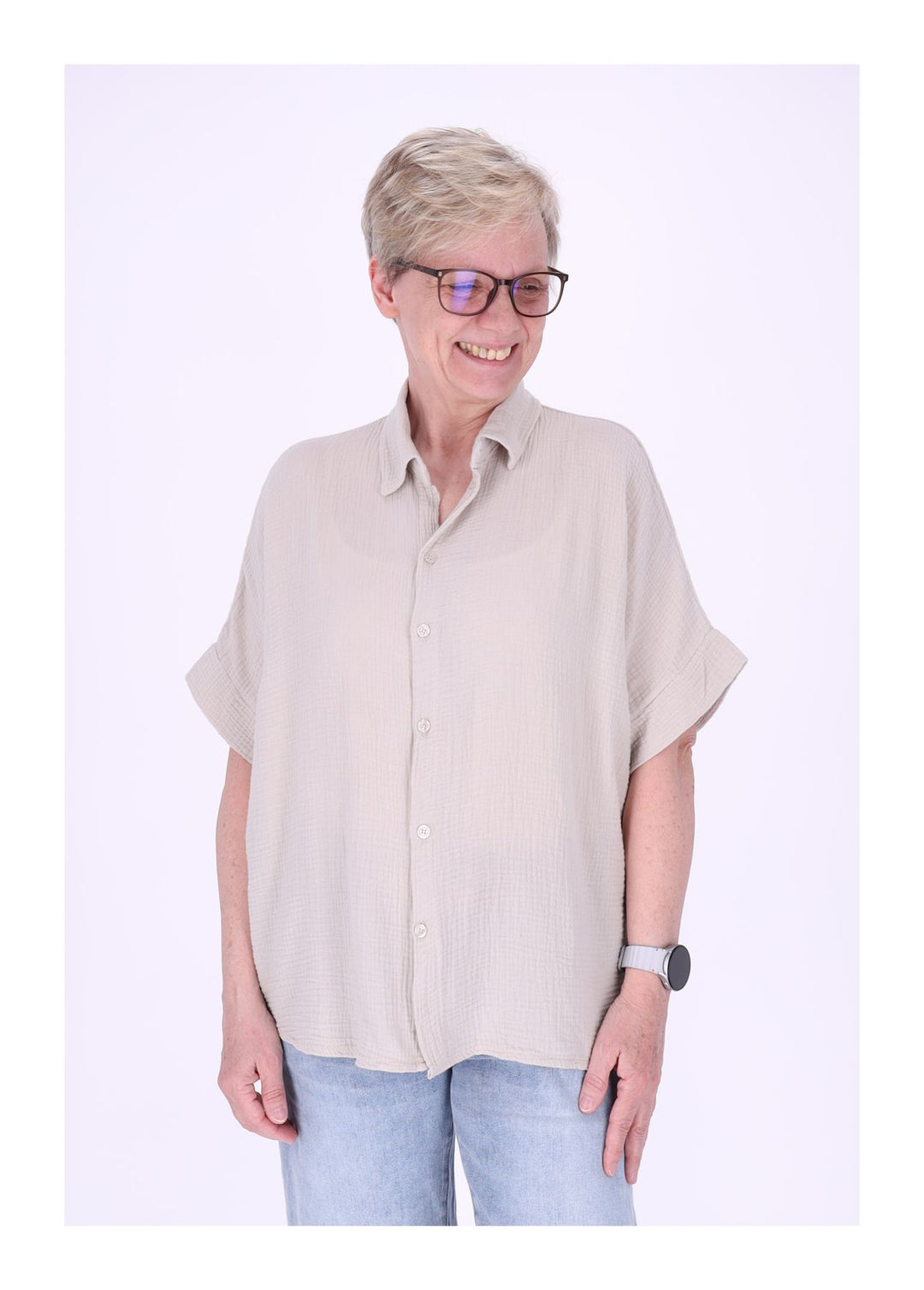 Bluse Damen Musselin Kurzarm