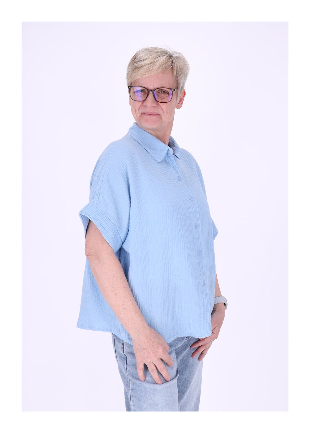 Bluse Damen Musselin Kurzarm
