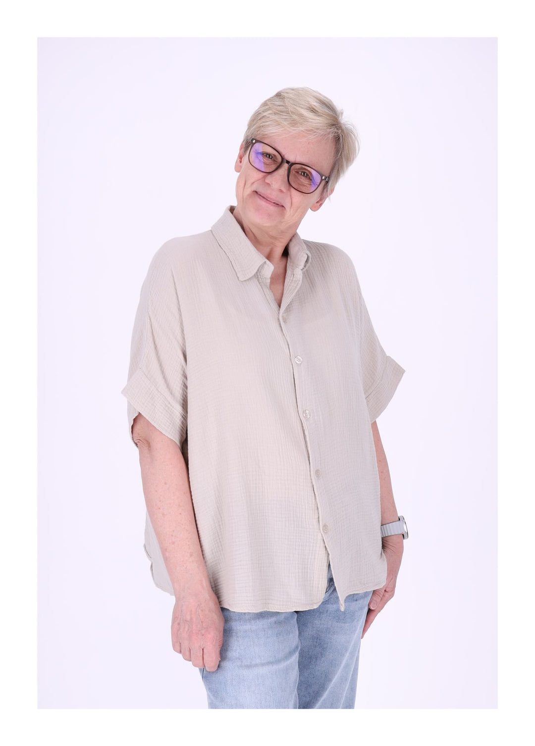 Bluse Damen Musselin Kurzarm