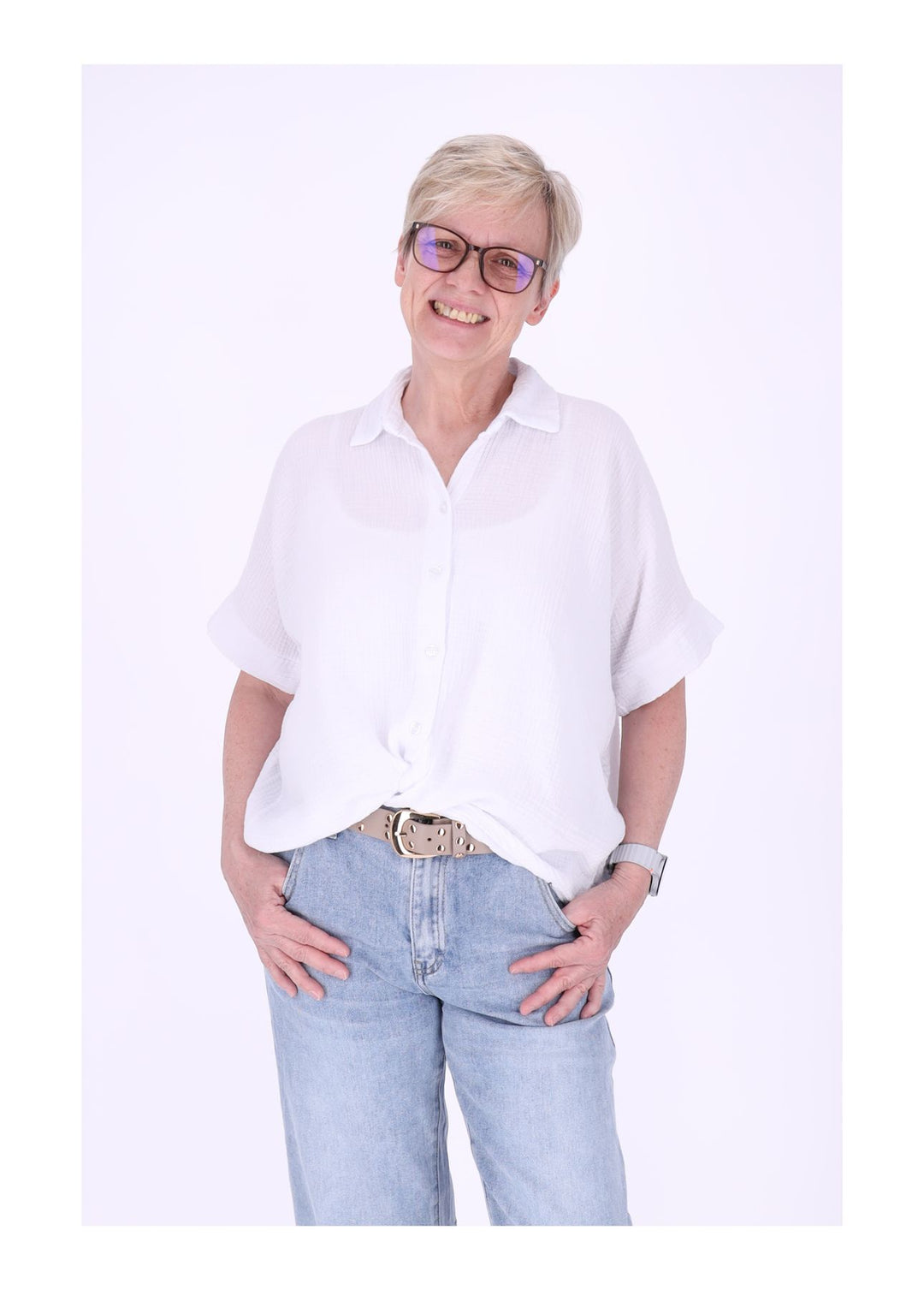 Bluse Damen Musselin Kurzarm