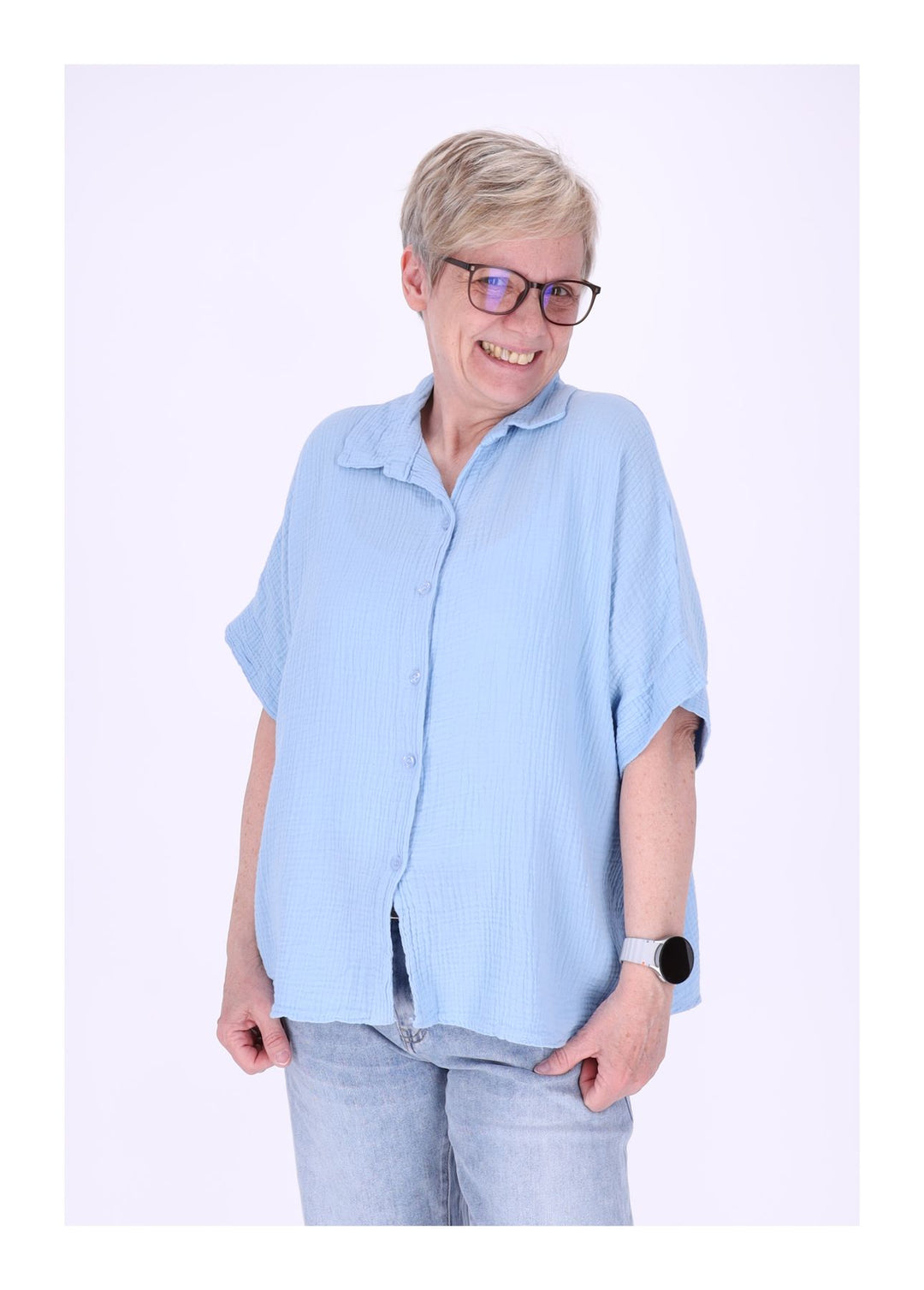 Bluse Damen Musselin Kurzarm