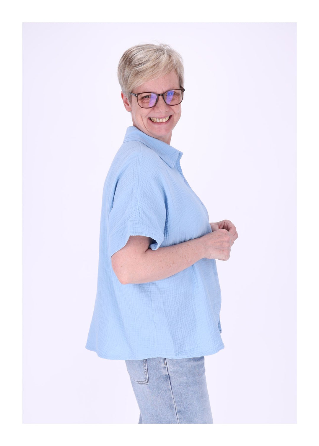 Bluse Damen Musselin Kurzarm