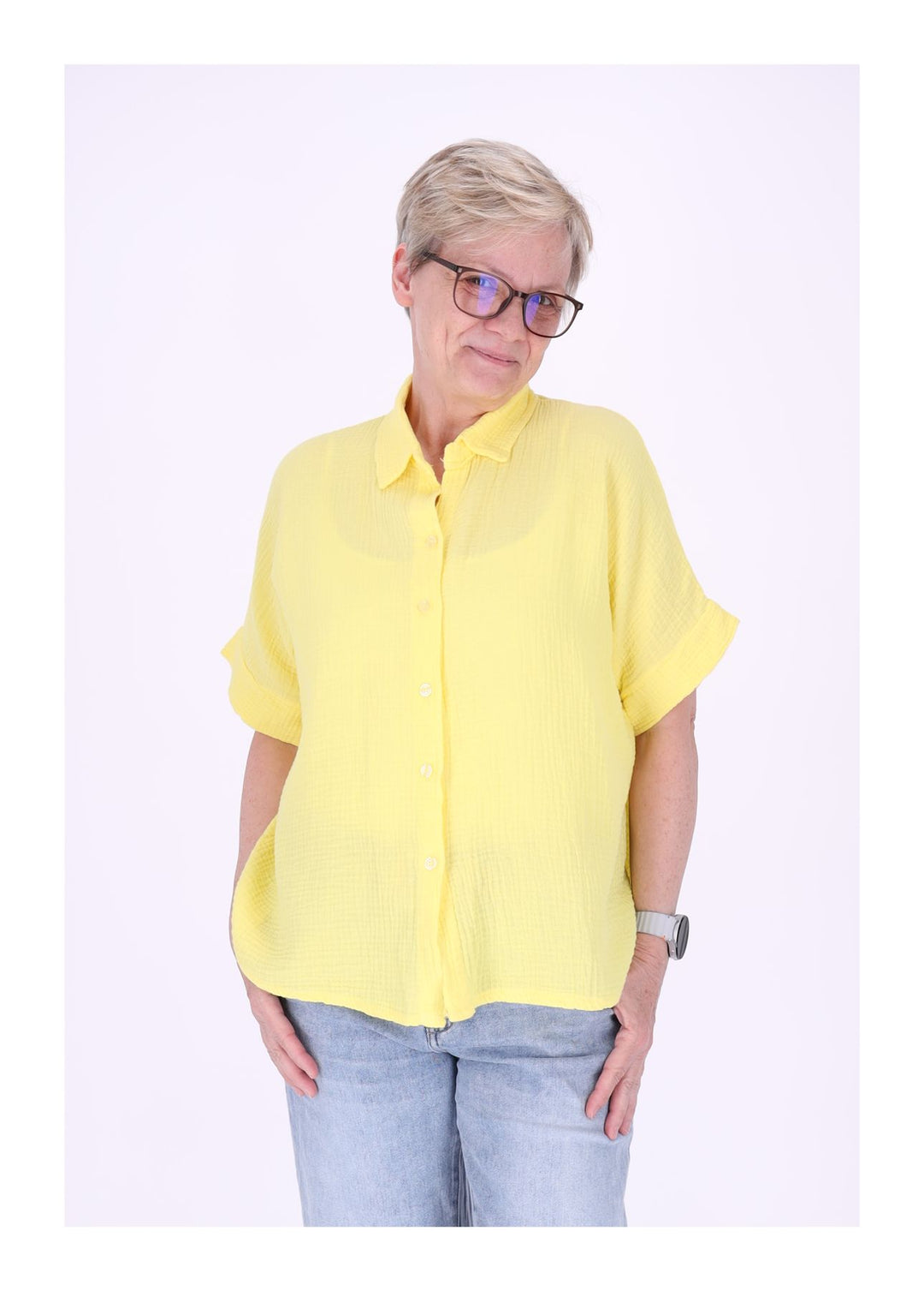 Bluse Damen Musselin Kurzarm