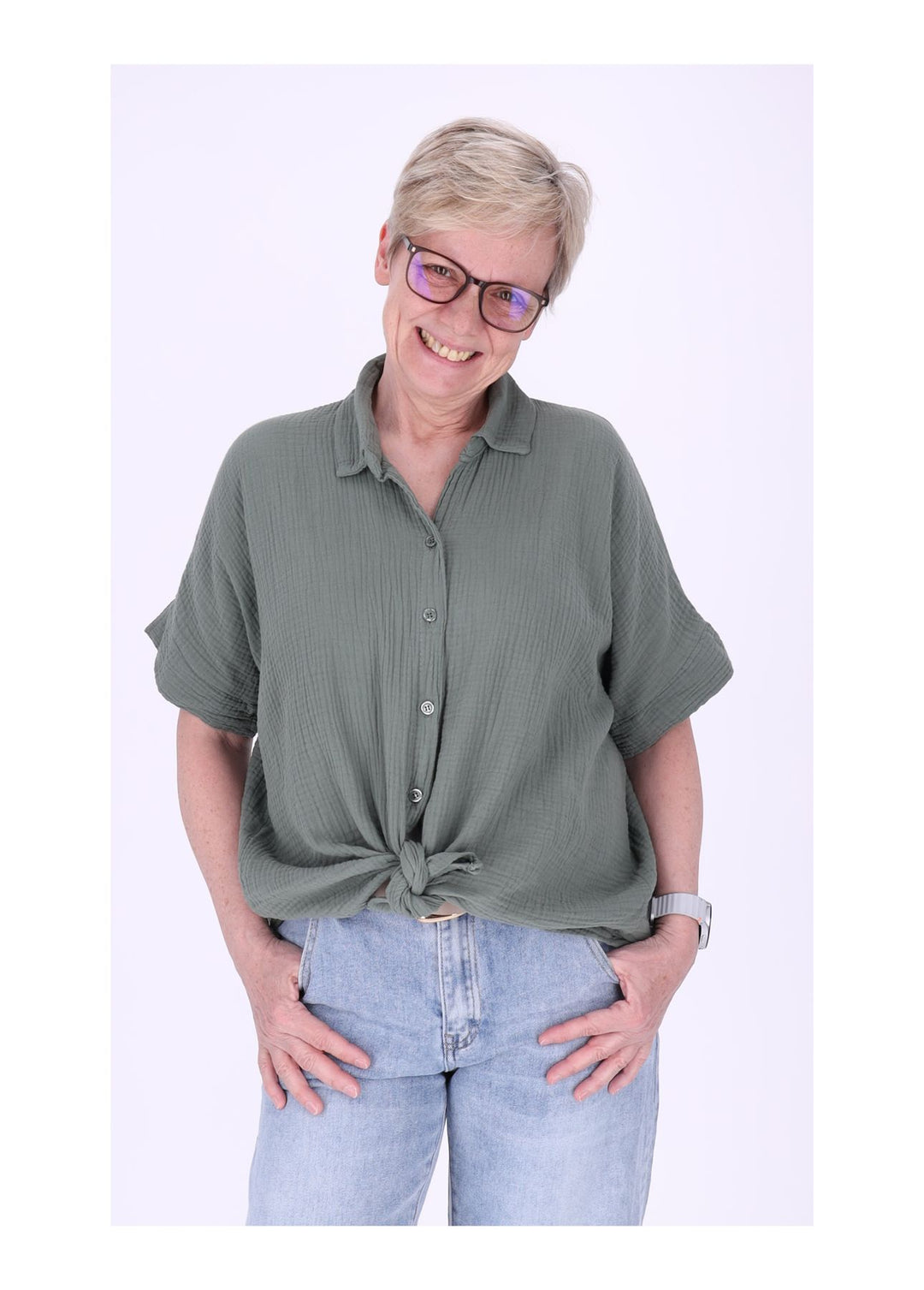 Bluse Damen Musselin Kurzarm
