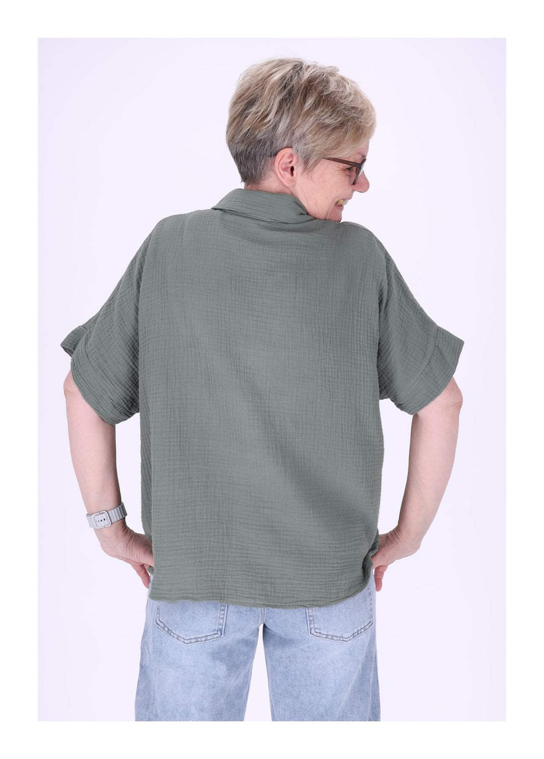 Bluse Damen Musselin Kurzarm