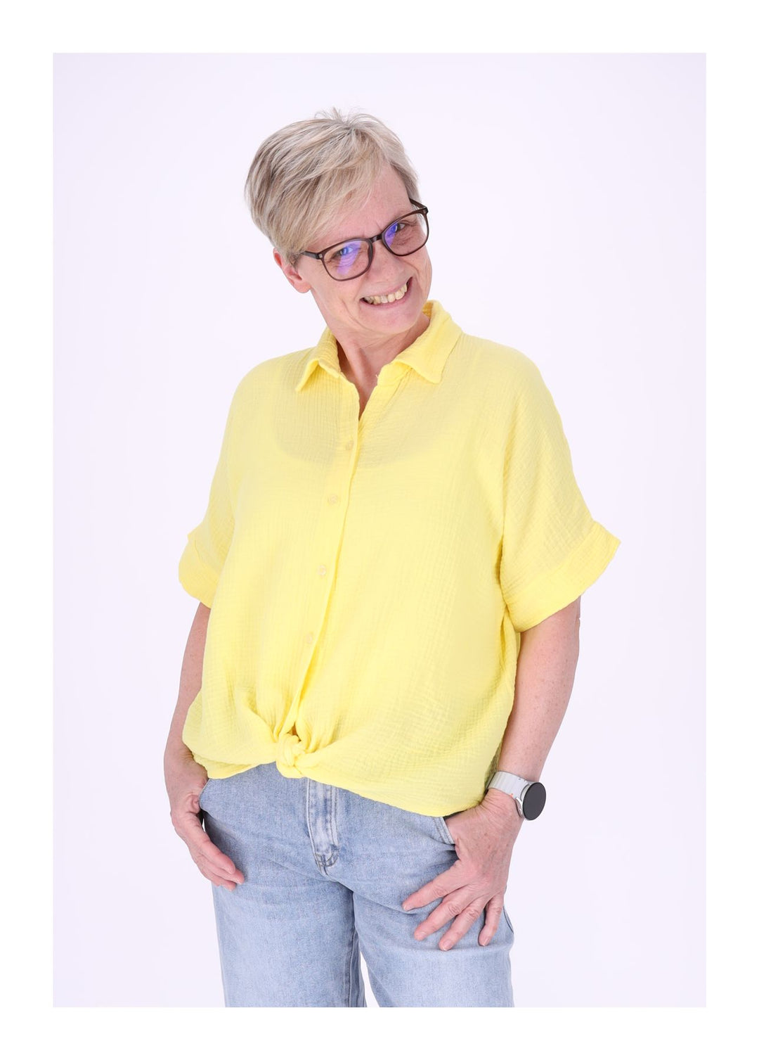 Bluse Damen Musselin Kurzarm