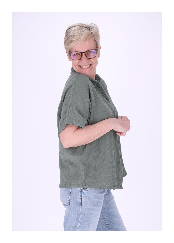 Bluse Damen Musselin Kurzarm
