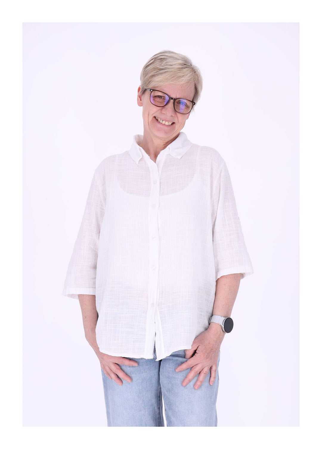 Leinenbluse Damen Kurzarm
