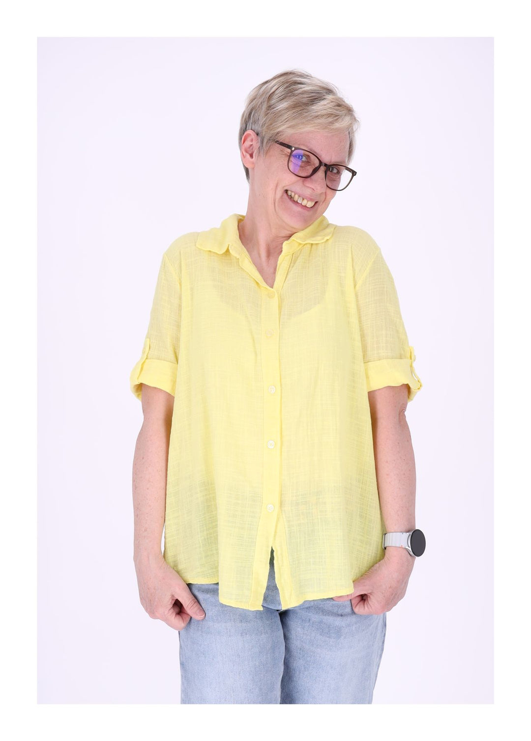 Leinenbluse Damen Kurzarm