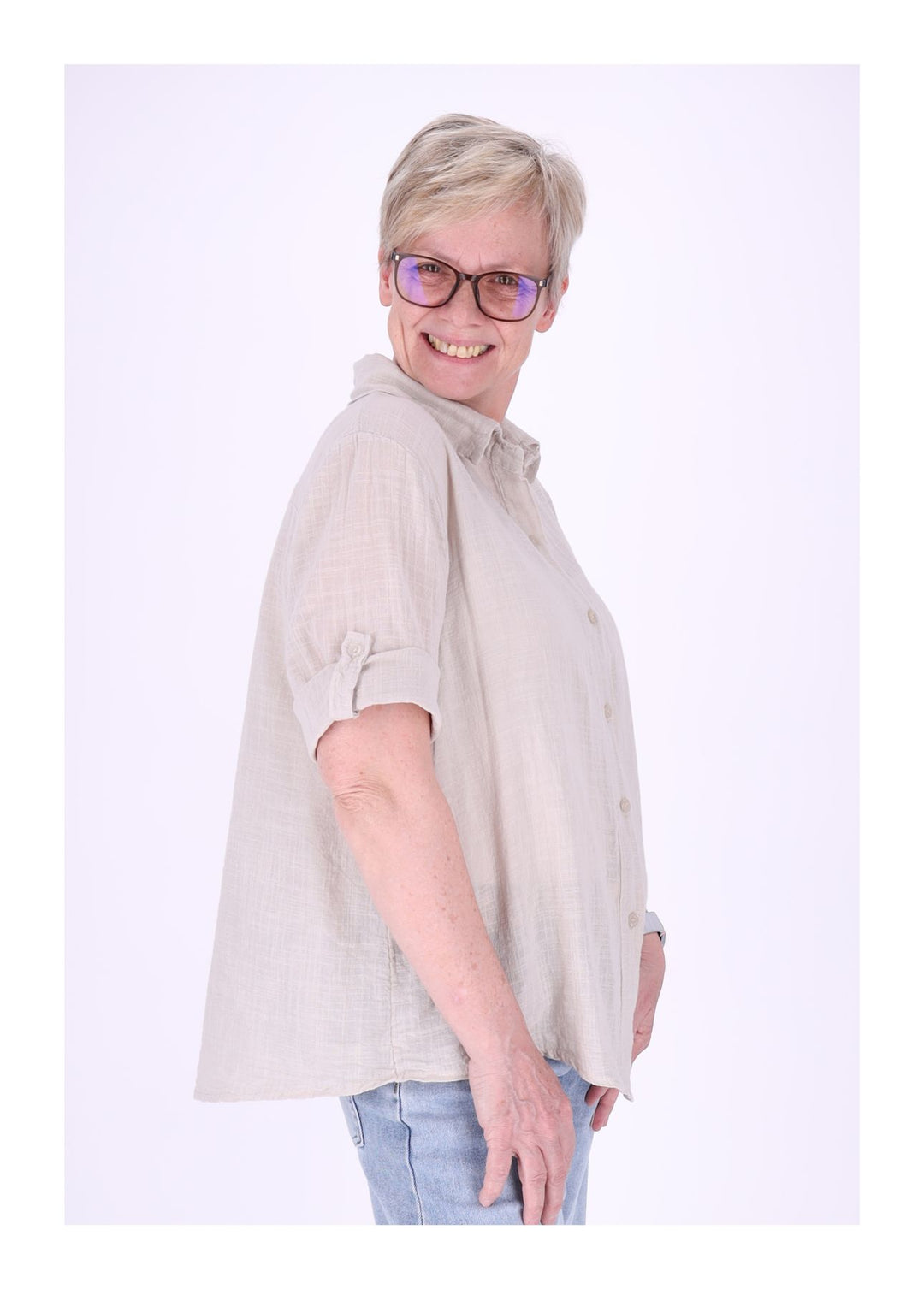 Leinenbluse Damen Kurzarm