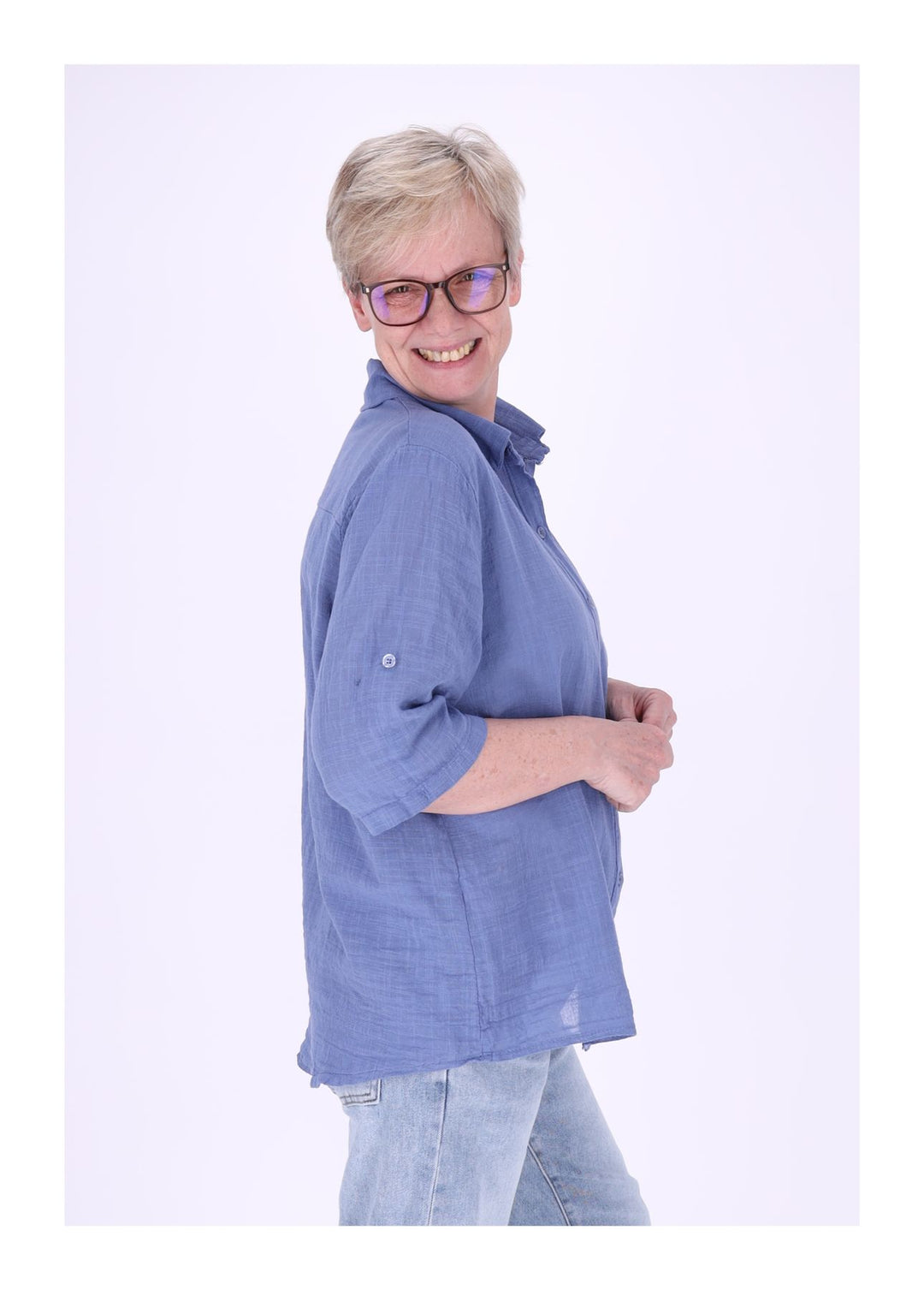 Leinenbluse Damen Kurzarm