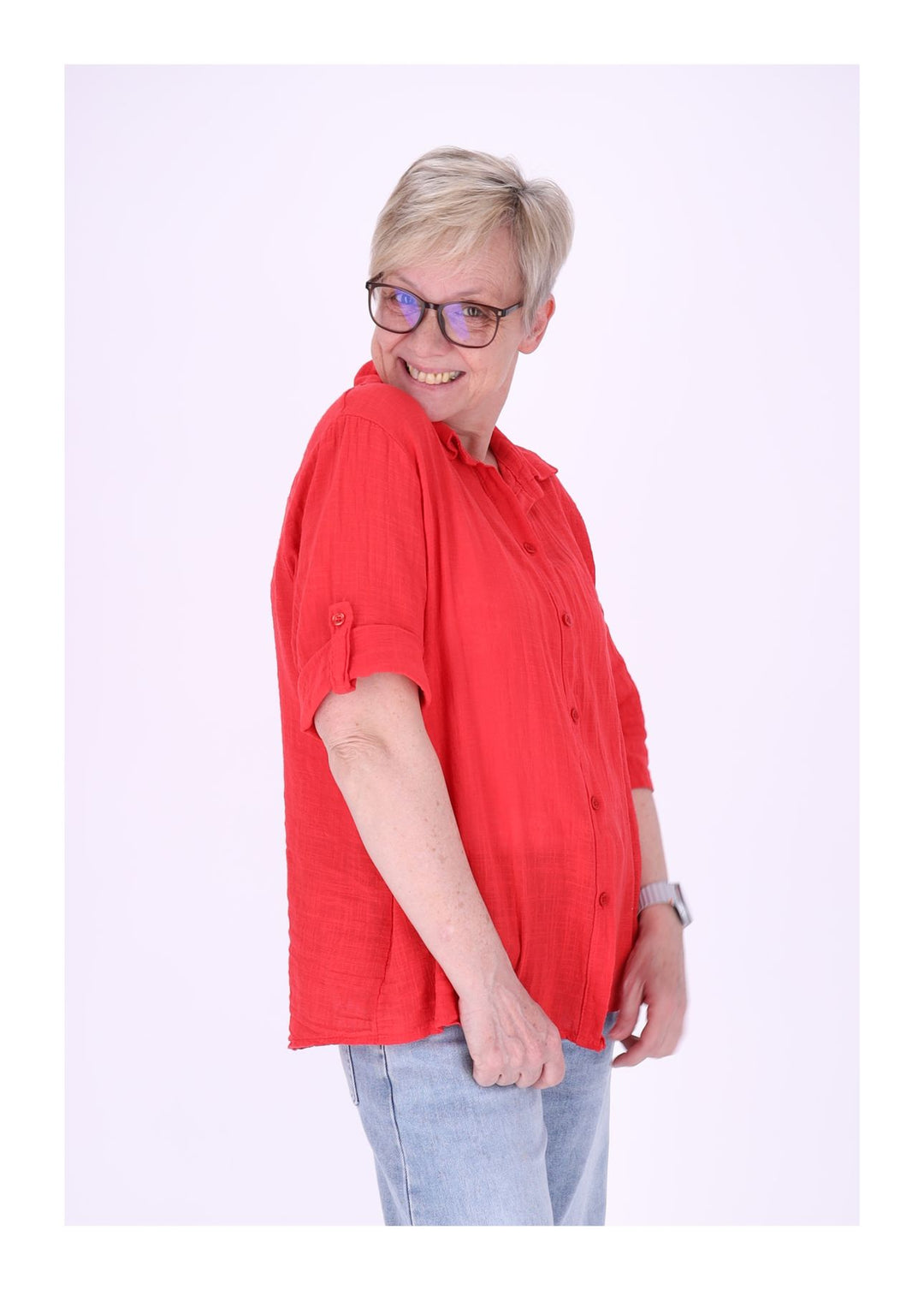 Leinenbluse Damen Kurzarm