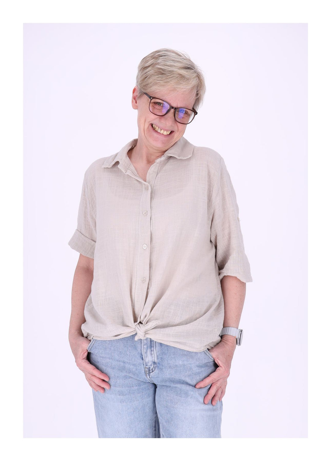 Leinenbluse Damen Kurzarm