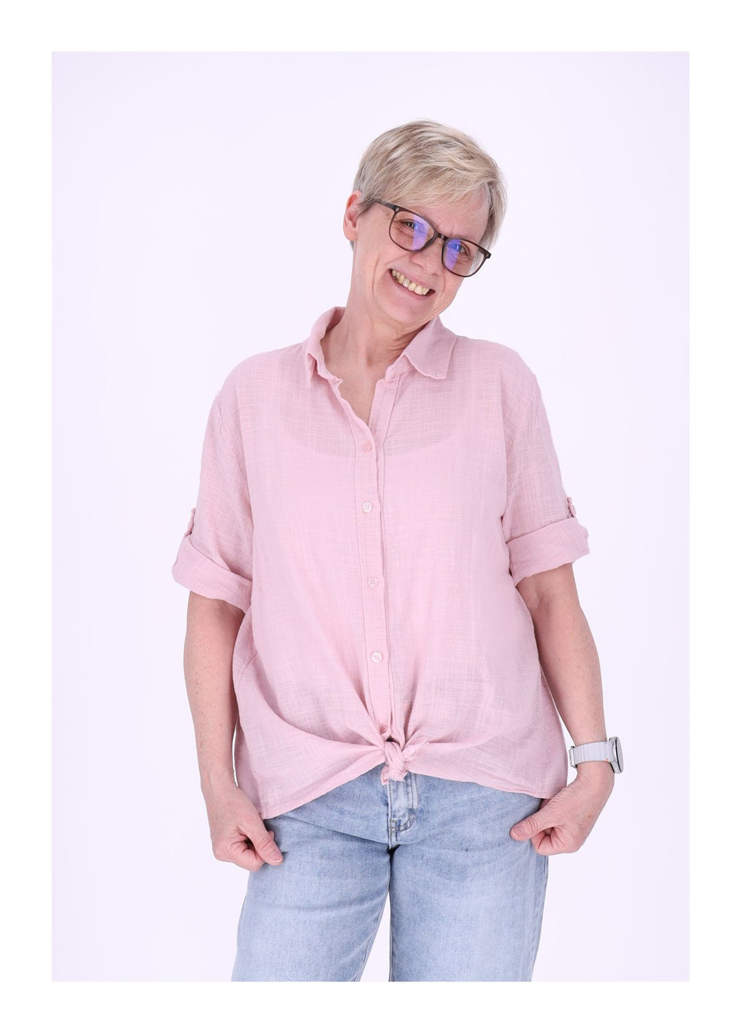 Leinenbluse Damen Kurzarm